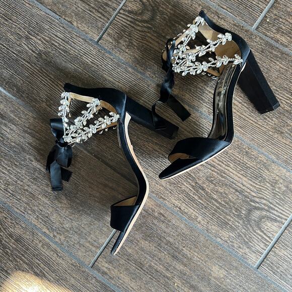 Badgley Mischka Everafter Embellished Black Block Heel 7 - Picture 6 of 10